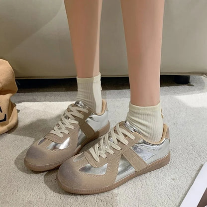 Outdoor Jogging Sneakers Women Suede Leather Patchwork Running Shoes Woman High Quality Lace Up Round Toe Leisure Trainers