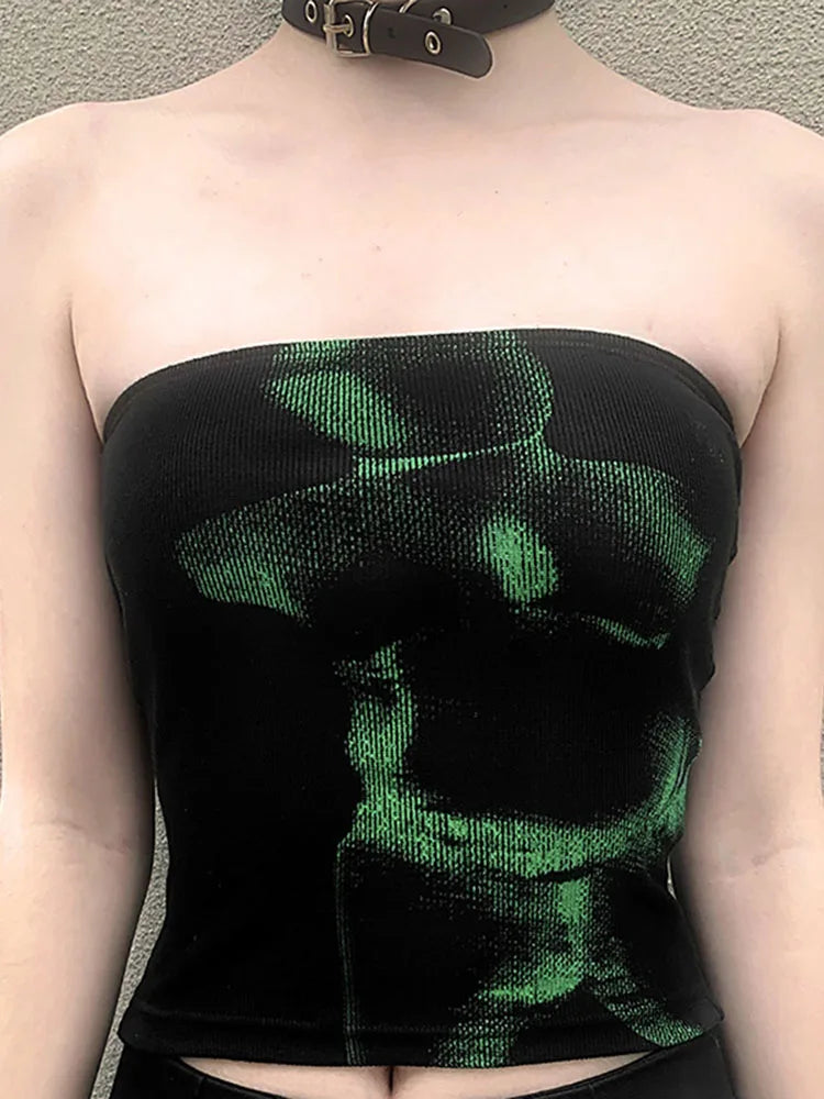 Gothic Cyber Punk Black Strapless