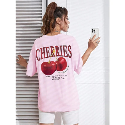 Cherry Print Loose Cotton T-shirt