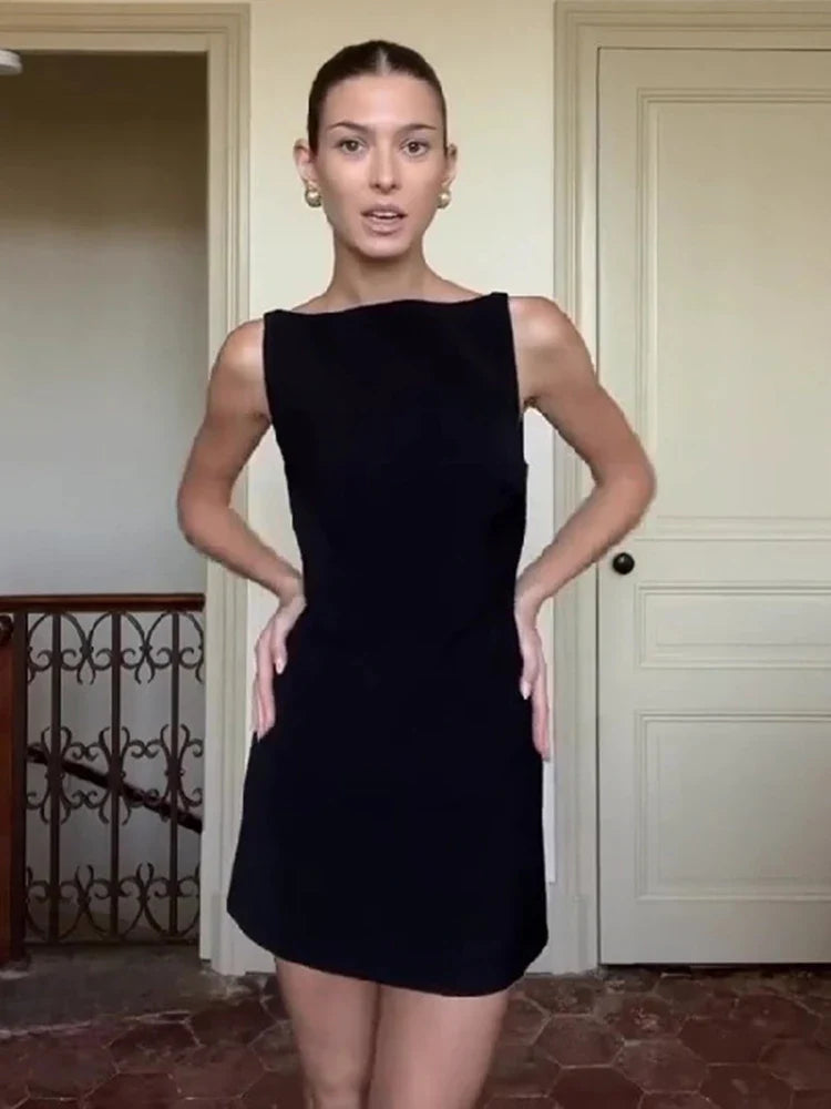 Solid O-Neck Casual Mini Black White Work Dress