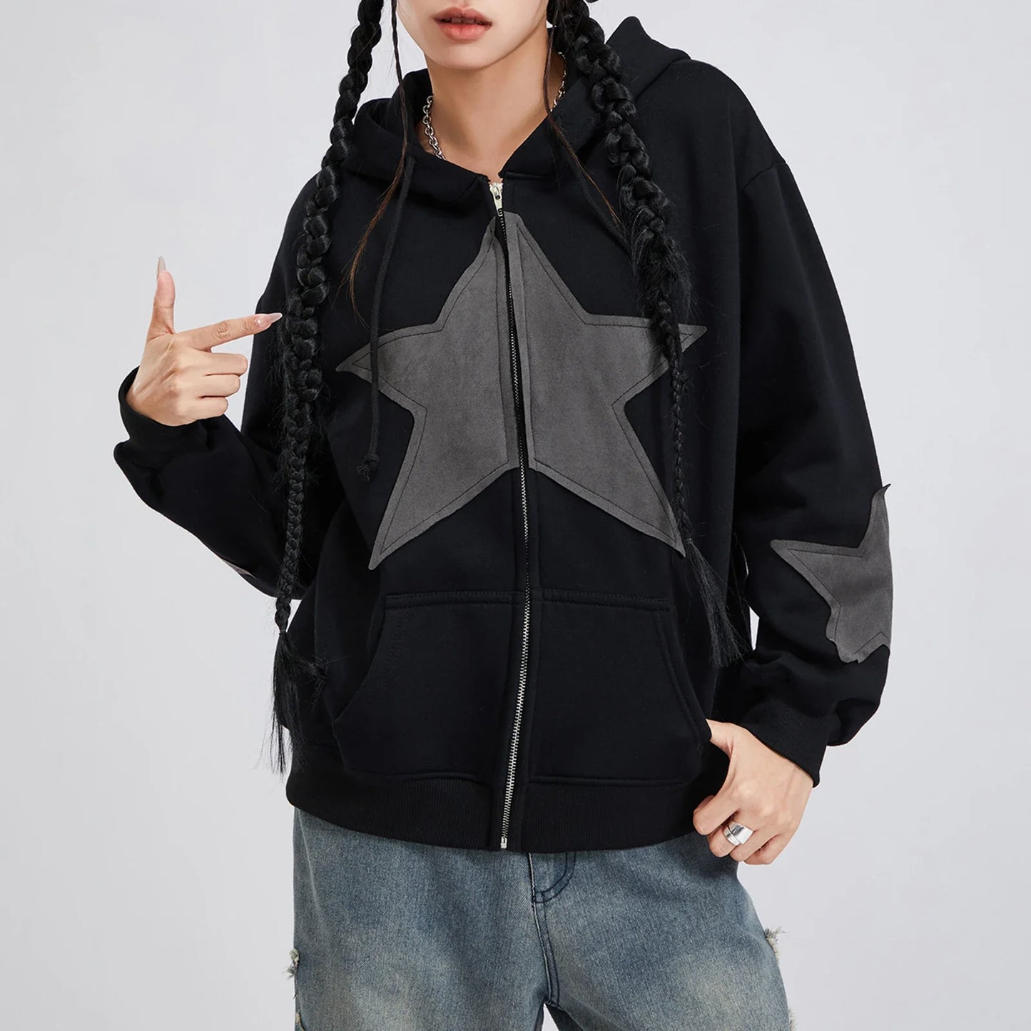 Star Print Drawstring Hoodie