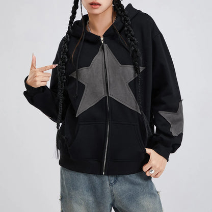 Star Print Drawstring Hoodie