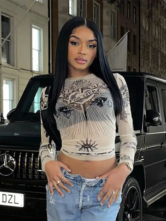 Summer Fashion Long Sleeve Sheer Top