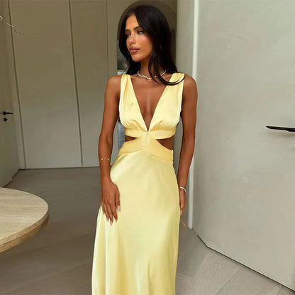 Hollow Slit High Waist Maxi Party Dress