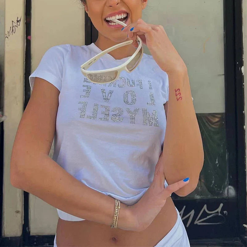 Rhinestone Y2K Harajuku Baby Tees Crop Top