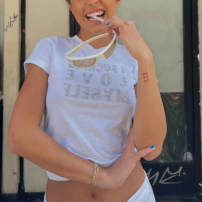 Rhinestone Y2K Harajuku Baby Tees Crop Top
