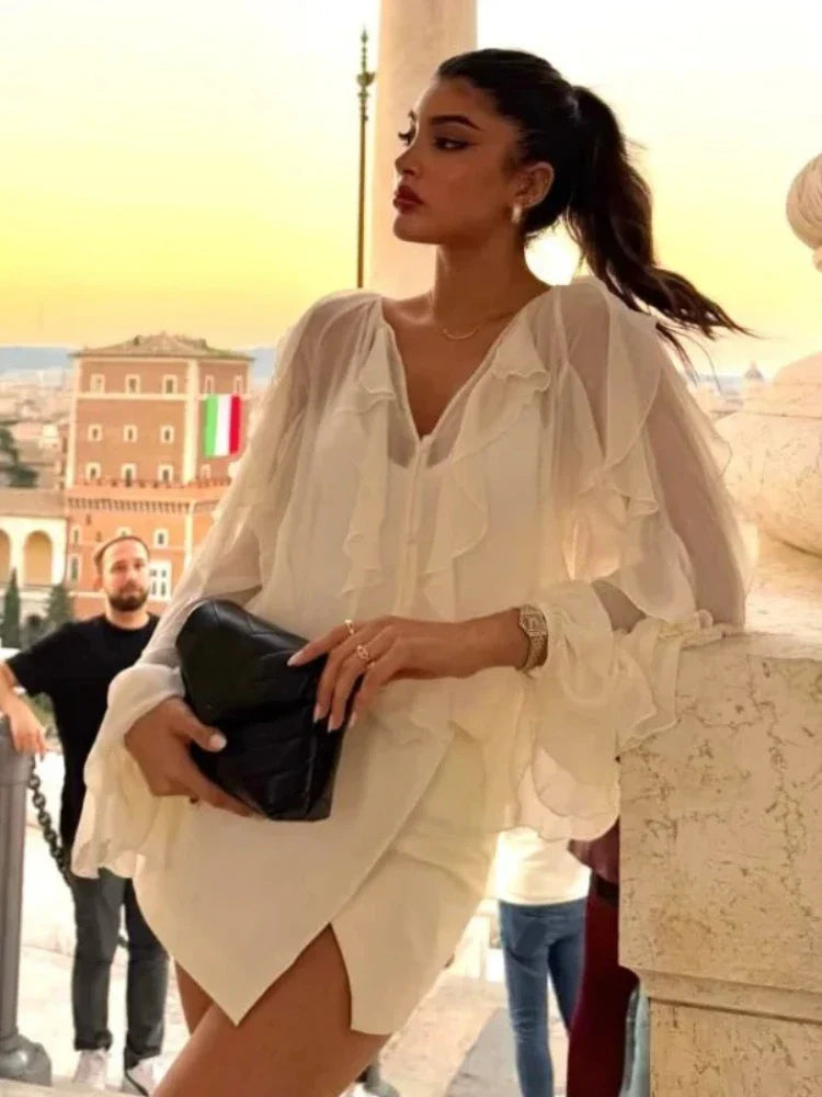 Elegant Chiffon Layered Ruffled Loose Blouse