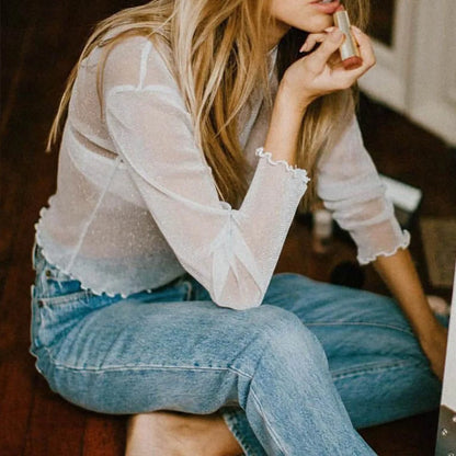 Sexy Mesh Long Sleeve Sheer Top