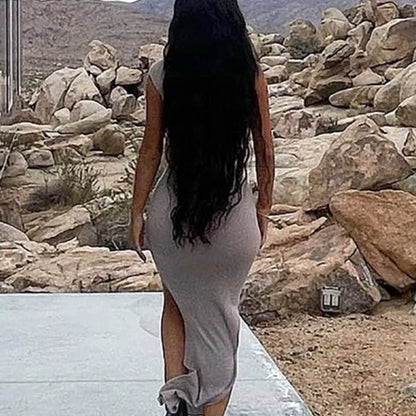 Slit Strapless Backless Maxi Party Dress