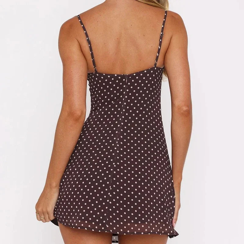 Polka Dot Mesh Plunge Gothic Mini Dress