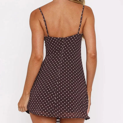 Polka Dot Mesh Plunge Gothic Mini Dress