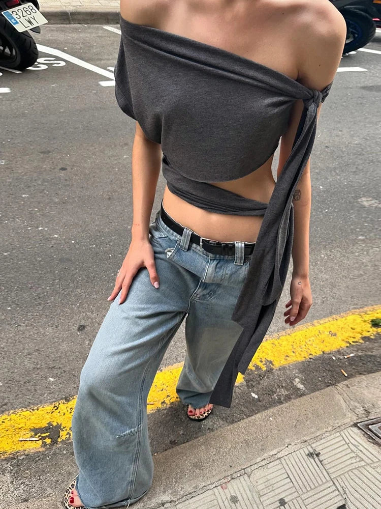 Hollow Bandage Ribbon Wrap Strapless