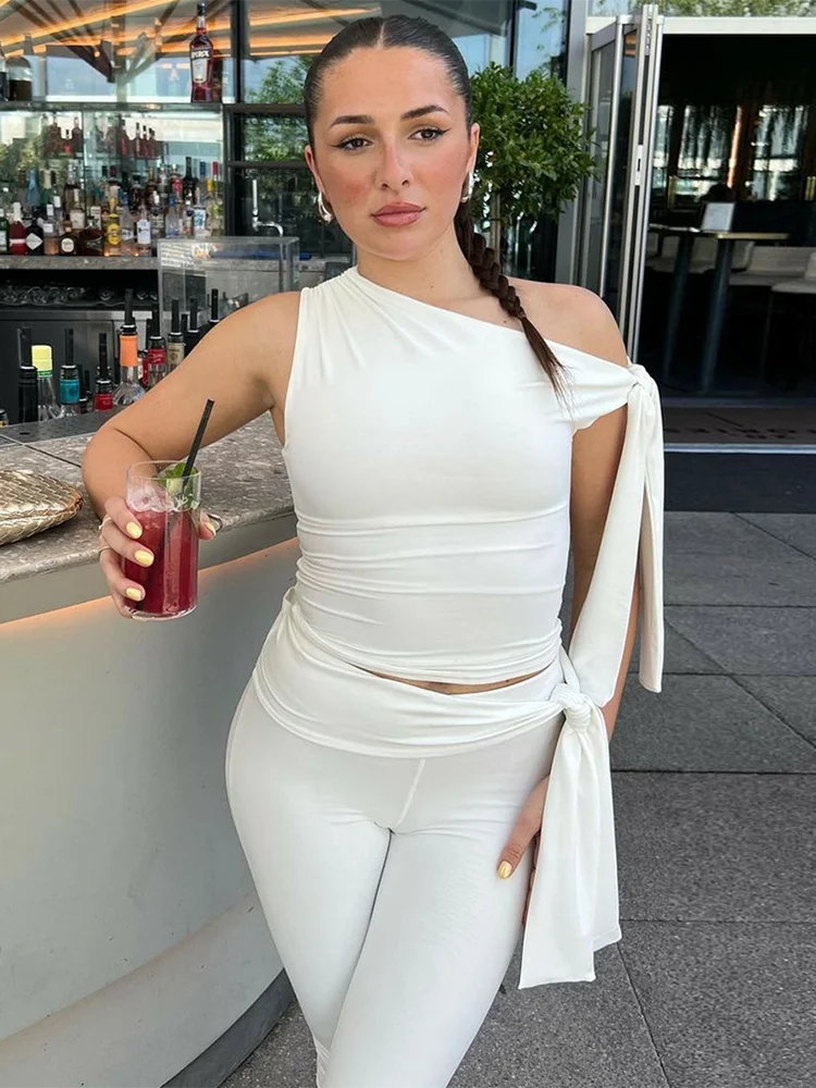 Lace-up Capri Crop Two Piece Pants Set