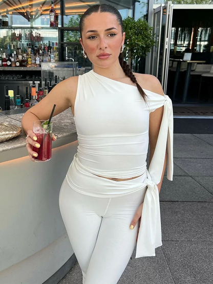 Lace-up Capri Crop Two Piece Pants Set