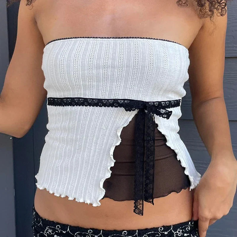 Bow Patchwork Lace Streetwear Strapless
