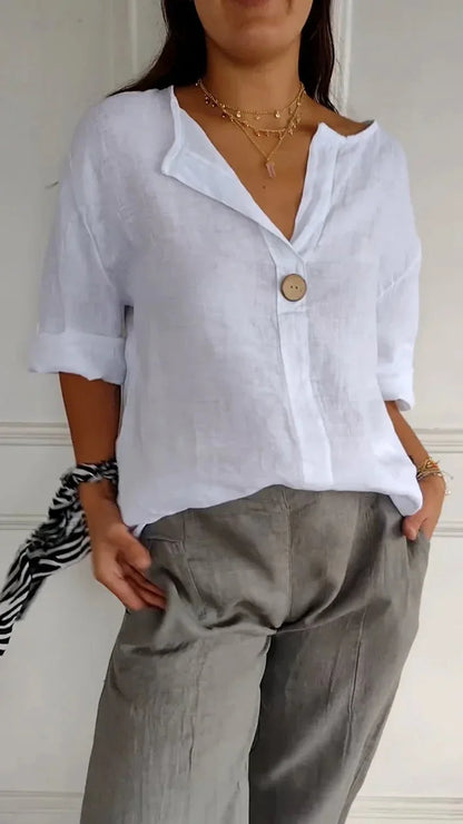 Summer V-neck Button Tee Blouse