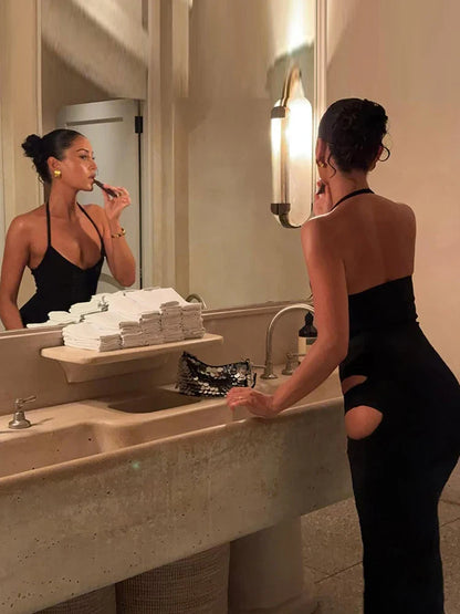 Irregular Hollow Halter Maxi Dress