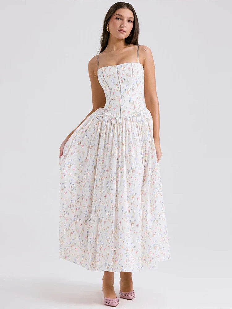 Print Wrap A-line Strap Maxi Long Summer Dress