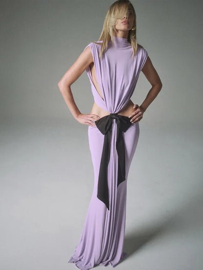 Bows Tassel Pleated Waistless Maxi Dress