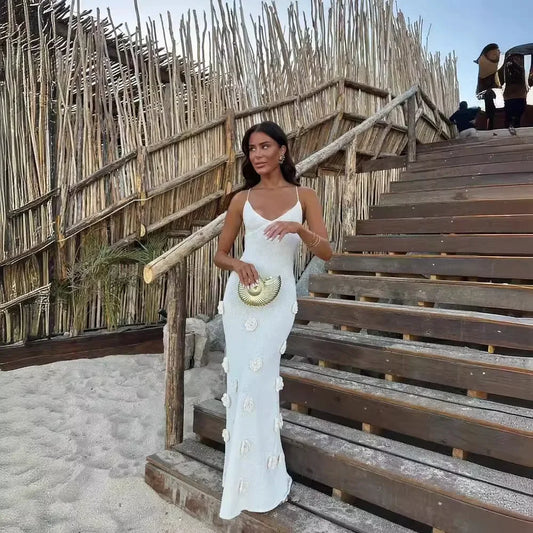 Knit Embroidered Sleeveless Maxi Dress