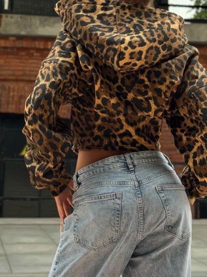 Leopard Binding Waist Hoodie