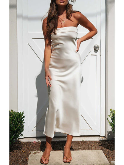 Off Shoulder Tube Elastic Silk Dress