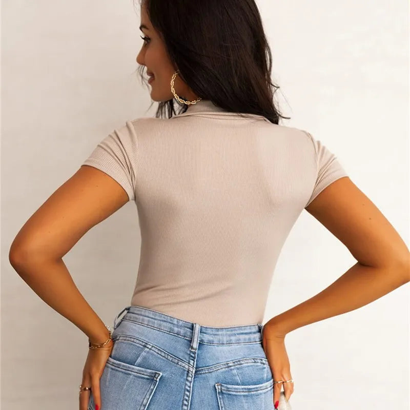 V-Neck Polo Neck Slim Fit Crop Top