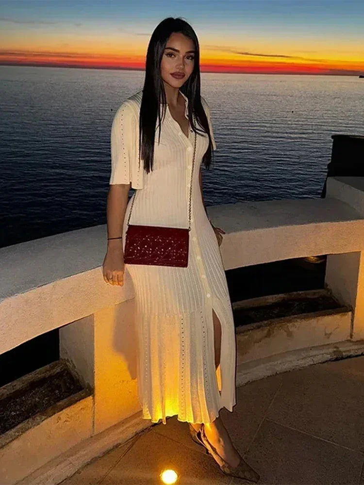 Patchwork Knitted Hollow O-Neck Ribbed Work Dress