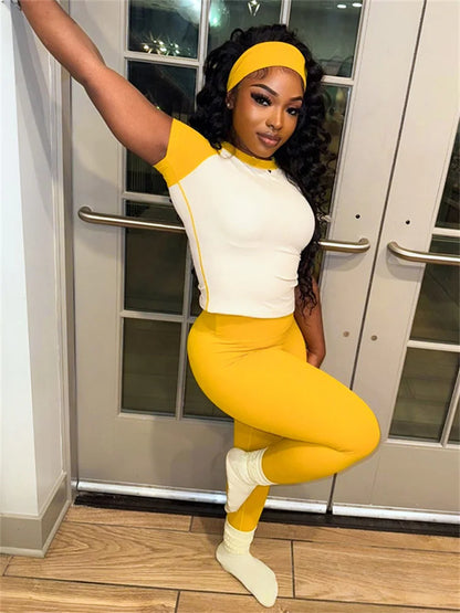 Contrast Patchwork Sport Two Piece Pants Set