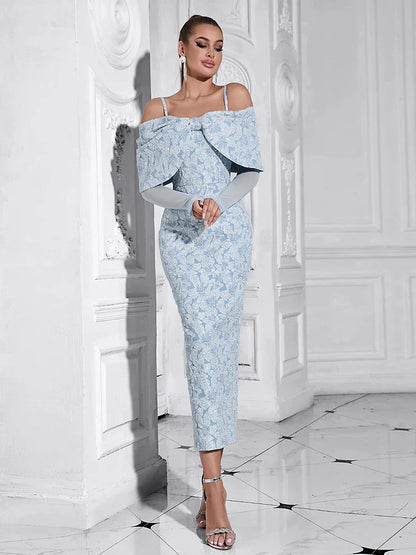 Off-Shoulder Mesh Floral Slim Long Lace Dress