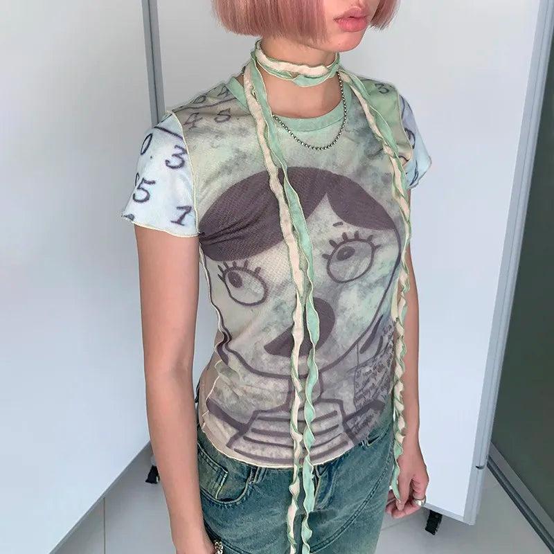 Grunge Aesthetics Mesh Sheer Top