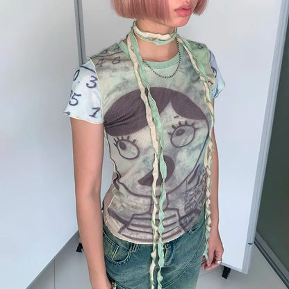 Grunge Aesthetics Mesh Sheer Top