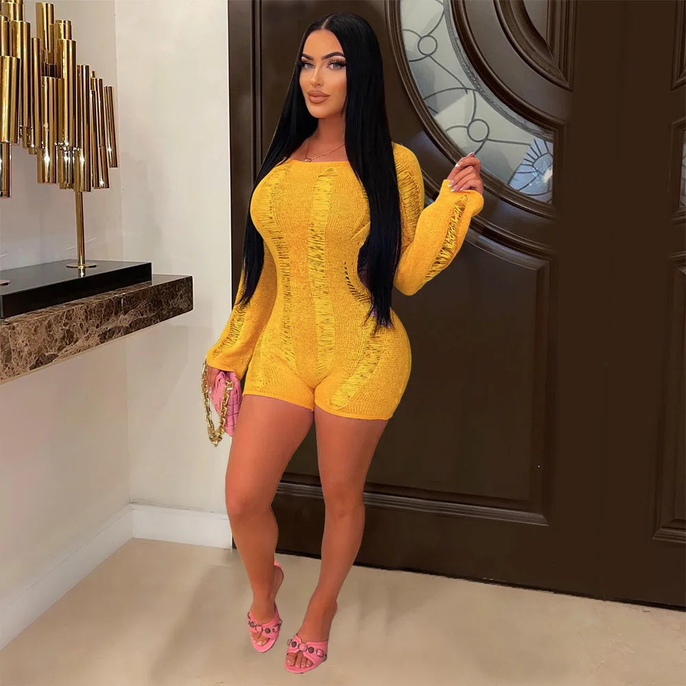 See Through Backless One Shoulder Romper