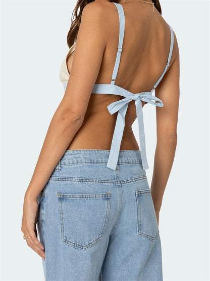 Vintage Patchwork Lace Floral Tie-Up Cami Top