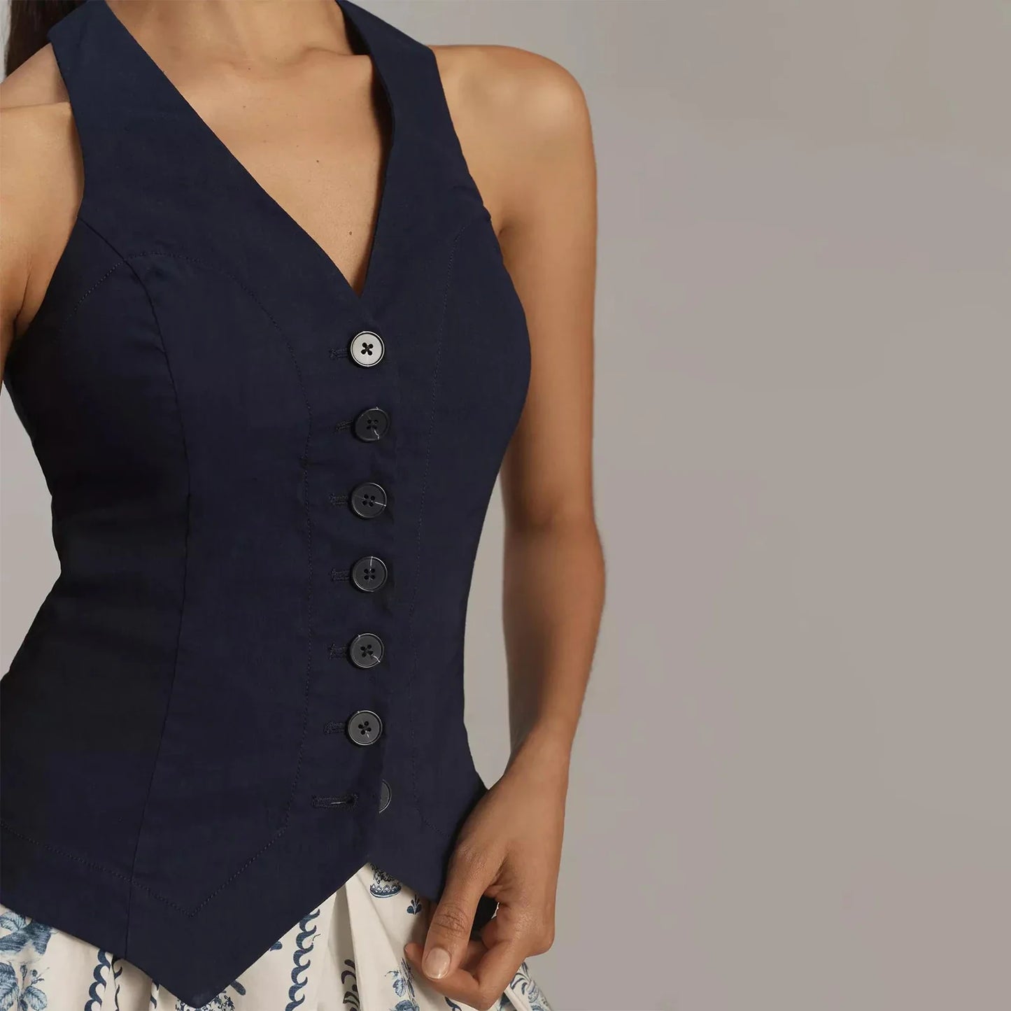 Y2K Vintage Button Down Solid Waistcoat Slim Cami Top
