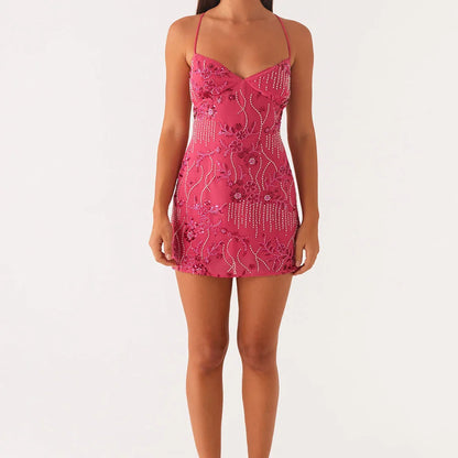 Sequin Pearl Glitter Floral Dress