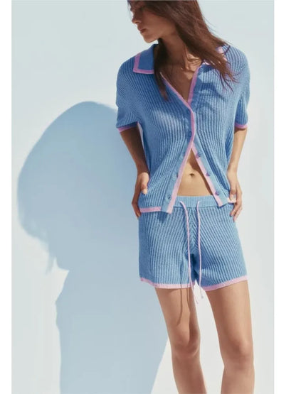 Patchwork Polo Drawstring Knit Set