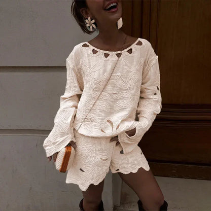 Embroidery Irregular Shorts Knit Set