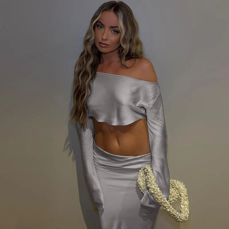 Solid Color Casual Off-shoulder Silk Dress