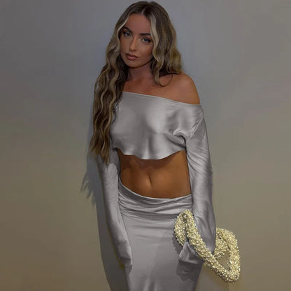 Solid Color Casual Off-shoulder Silk Dress