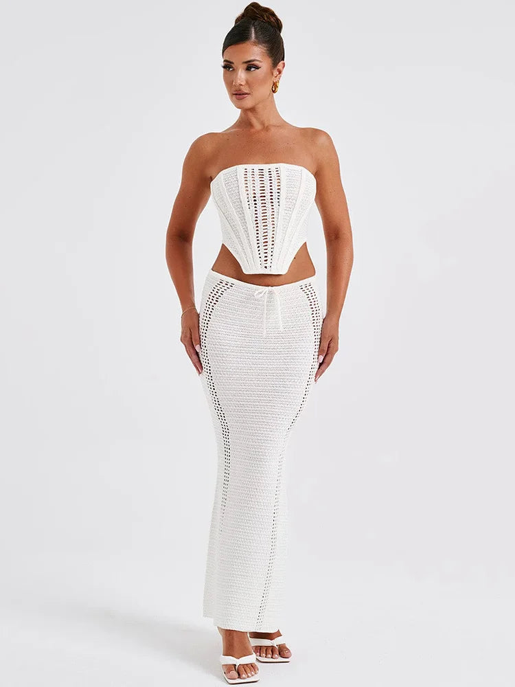 Strapless Lace Bandage Maxi Knit Set