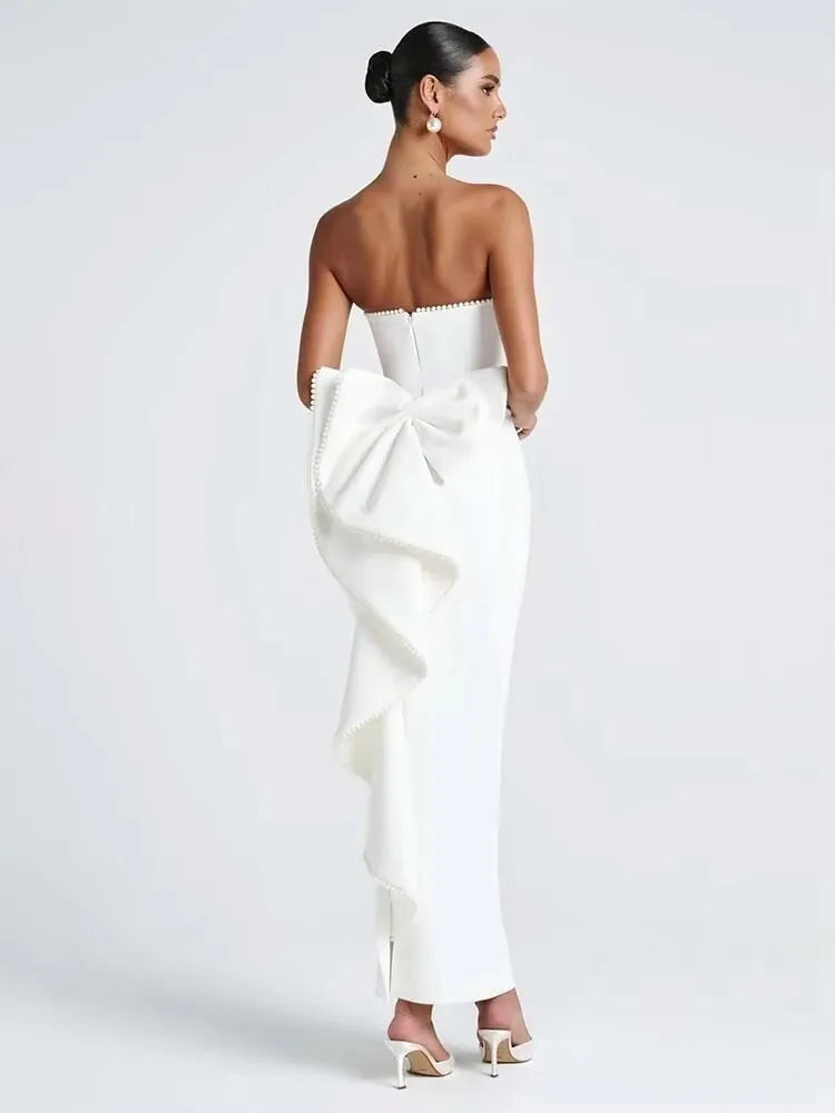 Pearl Bow Waist Wrap Backless Mini Dress