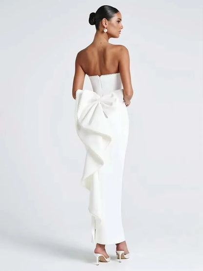 Pearl Bow Waist Wrap Backless Mini Dress