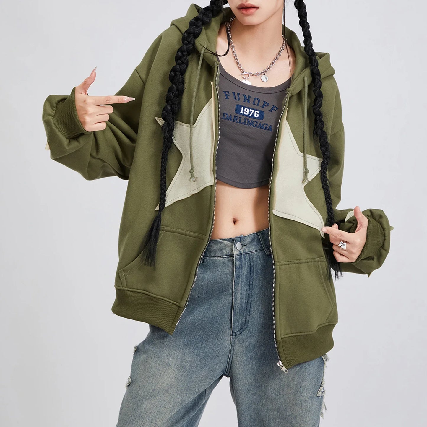 Star Print Drawstring Hoodie