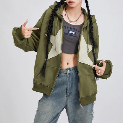 Star Print Drawstring Hoodie