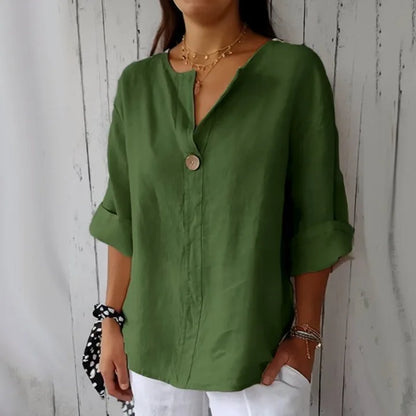 Summer V-neck Button Tee Blouse