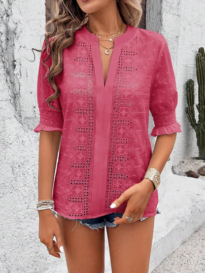 Floral Embroidery Lace Swiss Dot Blouse
