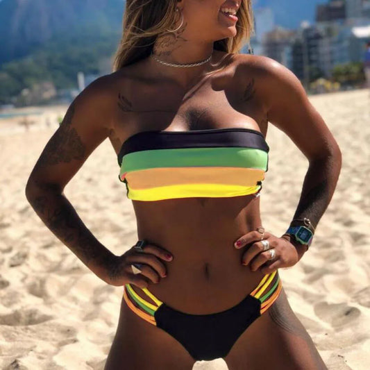 Rainbow Crop Tube Push-Up Two Piece Swim Sets