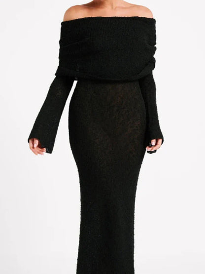 Knitted Slash Neck Vacation Mini Lace Dress