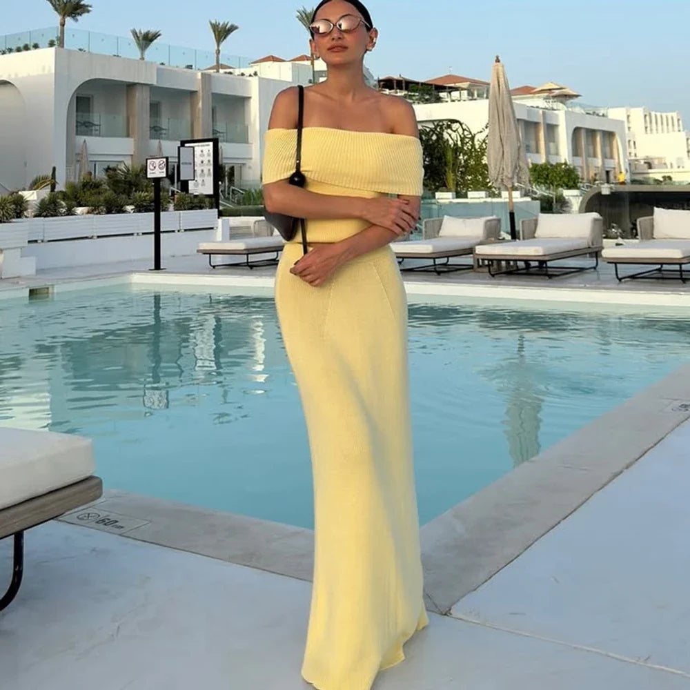 One Shoulder Slit Skirt Knit Set